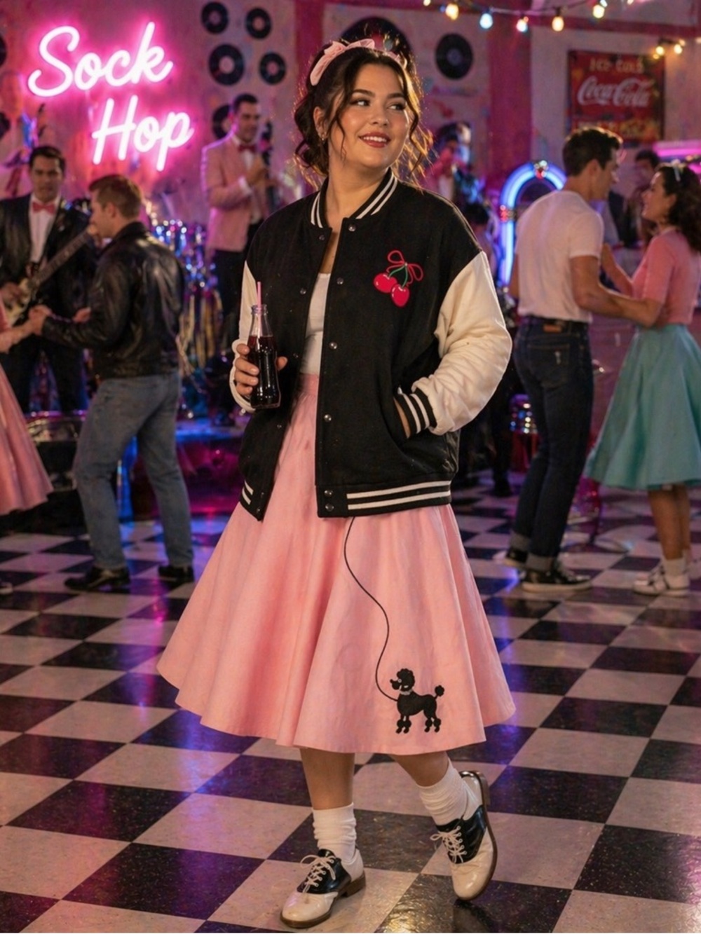 Women’s Cherries Pl Sz 18 Varsity Jacket  Retro 50’s 60’s Rockabilly Style